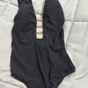 Tory Burch Black One-Piece Swimsuit with Gold Accents size medium NWOT